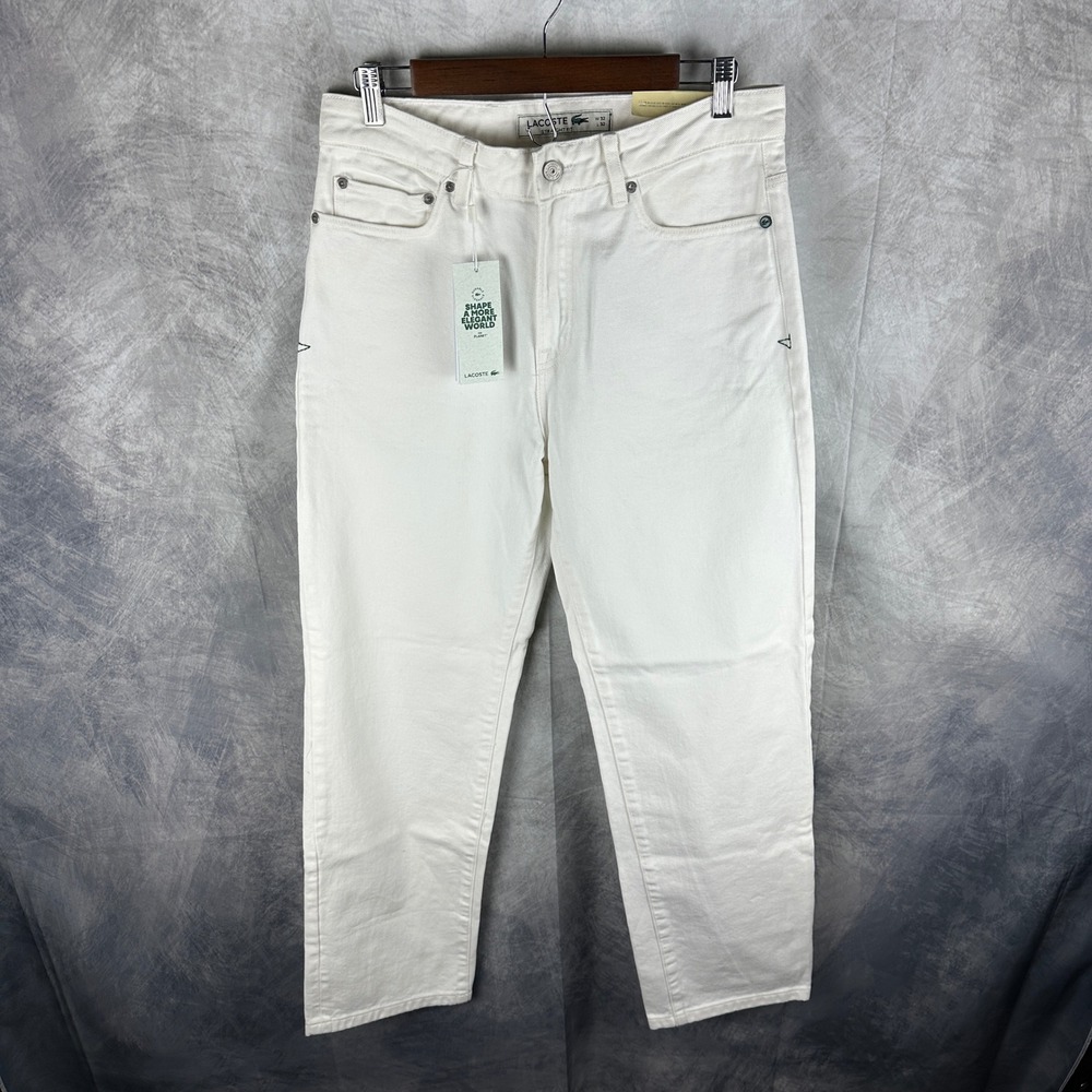 Lacoste Mens White Straight Fit Denim Jeans 100% Cotton W32 L32 5 Pocket NWT‎